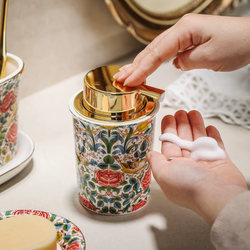 Ceramic set contains rose for home use, mouthwash for beloved, toothbrush, mousse