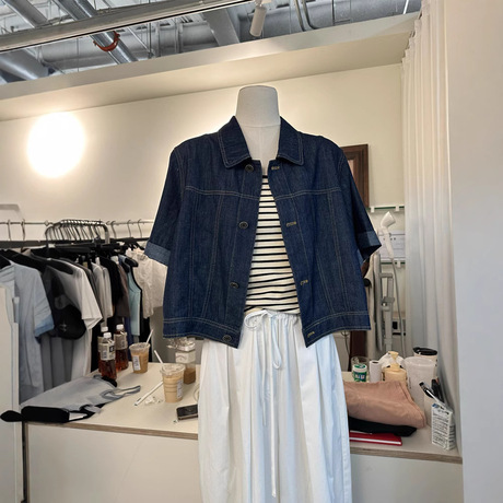 复古明线牛仔短袖外套女2025夏季新款休闲小个子短款披肩薄款上衣