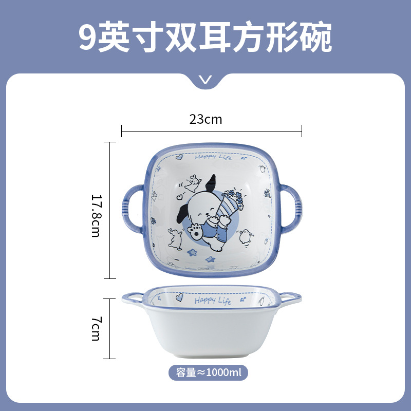 Cuencos y platos de cerámica personalizados con diseño de dibujos animados y alto nivel estético, con color bajo esmalte, bonitos cuencos para arroz, cuencos para sopa, vajilla y platos de cerámica transfronterizos.