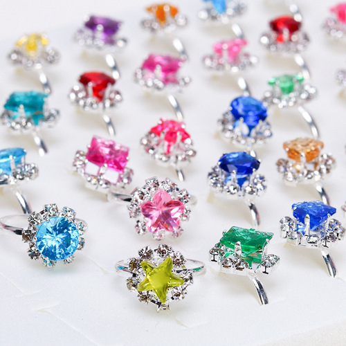 Children's Ring for Girls, Princess Style, Diamond Crystal Toy, Baby Gift for Kindergarten, Cartoon Gemstone Ring Set