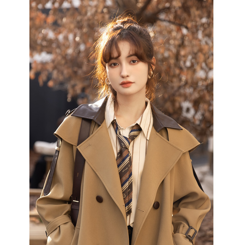 謎秀風衣コート女性高級感2025秋の新型韓国版の小柄な短いタイプの色合わせコート女性|undefined