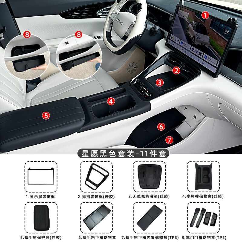 For Voyah Xingyuan — Shiyong Armrest box pad - voyah-xingyuan-center-console-gear-panelarmrest-panel-silicone-pad-black-11