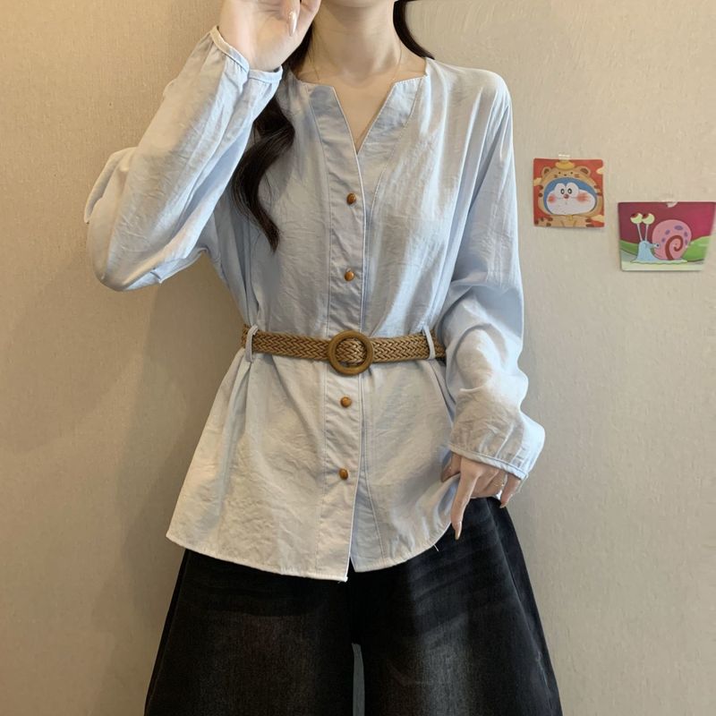 大码法式高级感长袖衬衫女2025新款秋季胖收腰显瘦上衣减龄衬衣|undefined