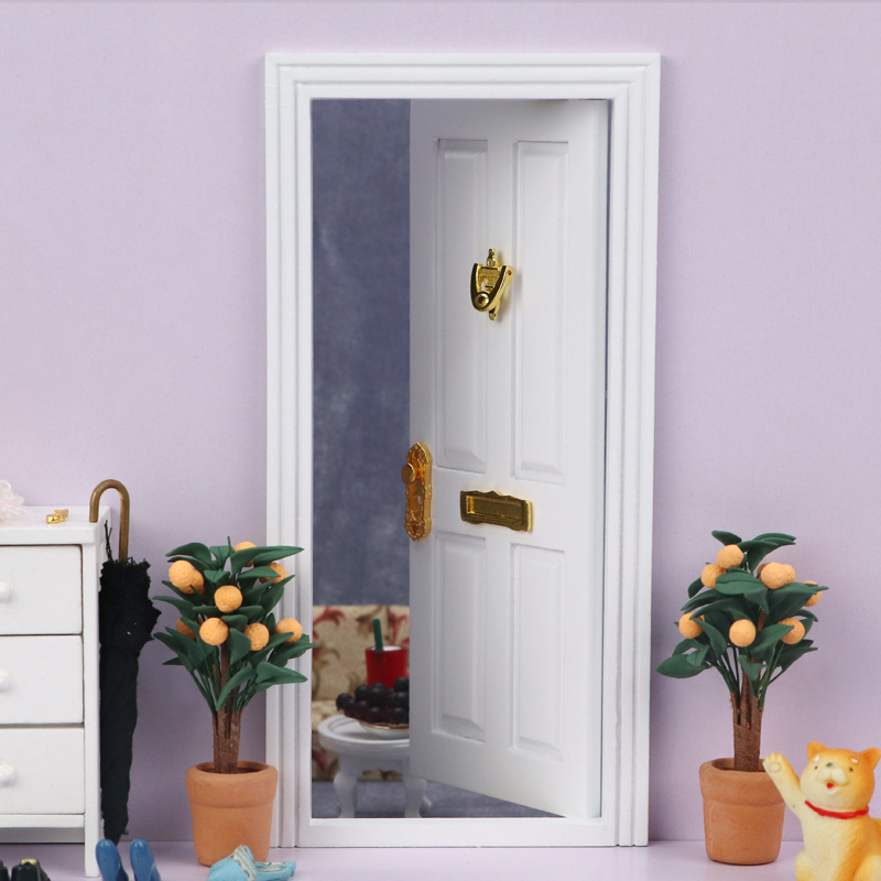 1:12 Dollhouse mini muebles bolsillo Casa de Campo Decoración Accesorios puerta y ventana blanca de cuatro rejillas puerta