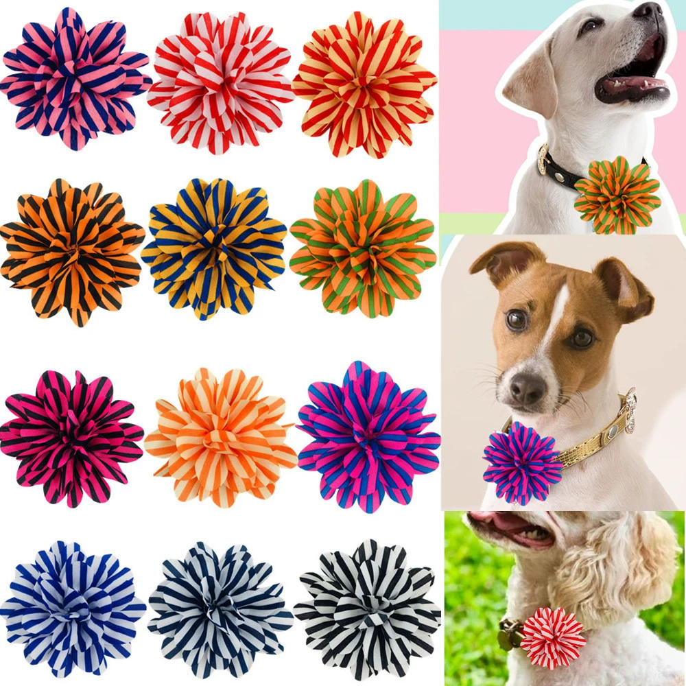 Новые 8cm полосатые цветы ручной работы из декоративной ткани без ошейника