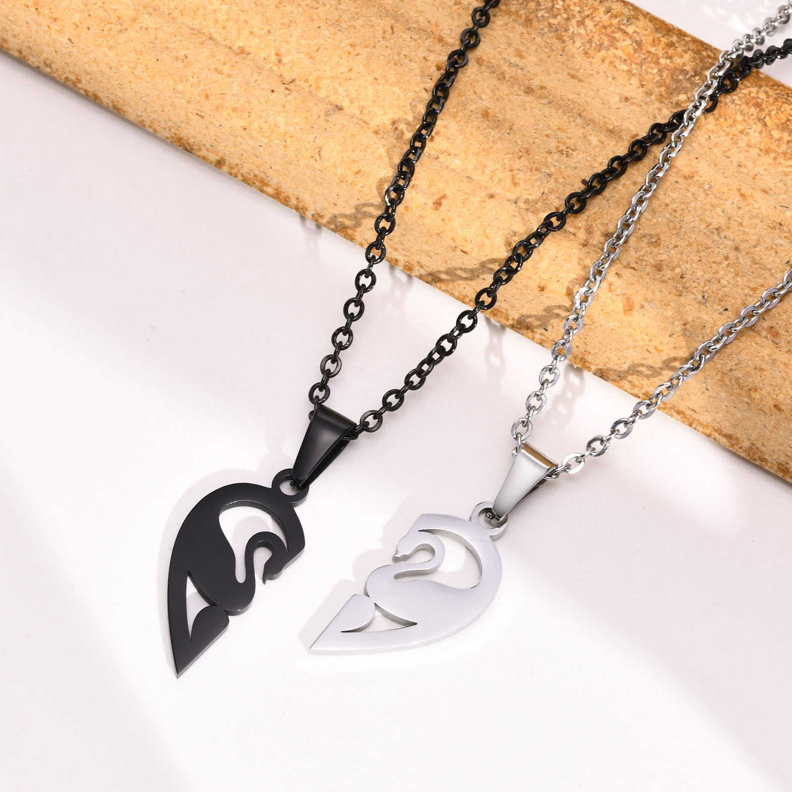 Retro Swan Dolphin Heart Shape Stainless Steel Polishing Necklace