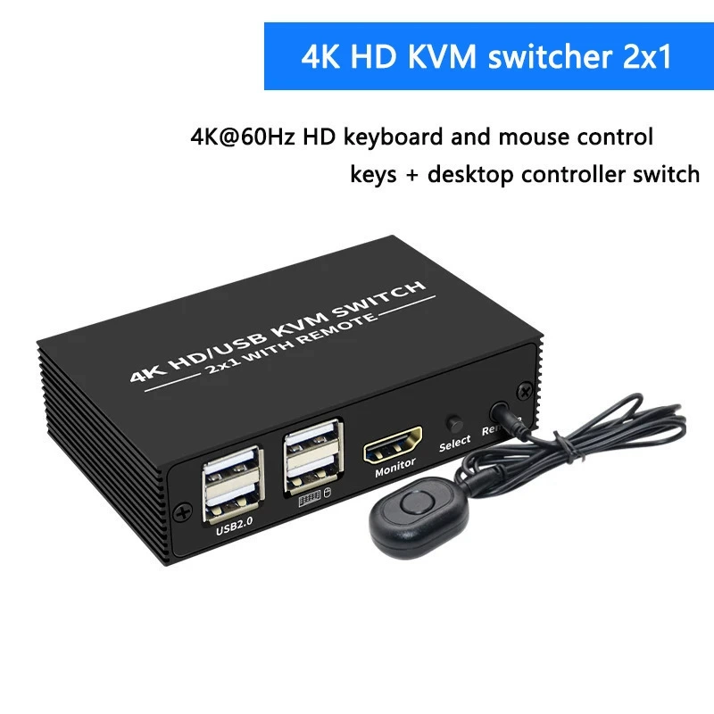 КДМ-переключатель 4K на 2 порта HDMI с двумя входами и одним выходом, общий дисплей, USB 2.0 принтер, U-диск общий доступ