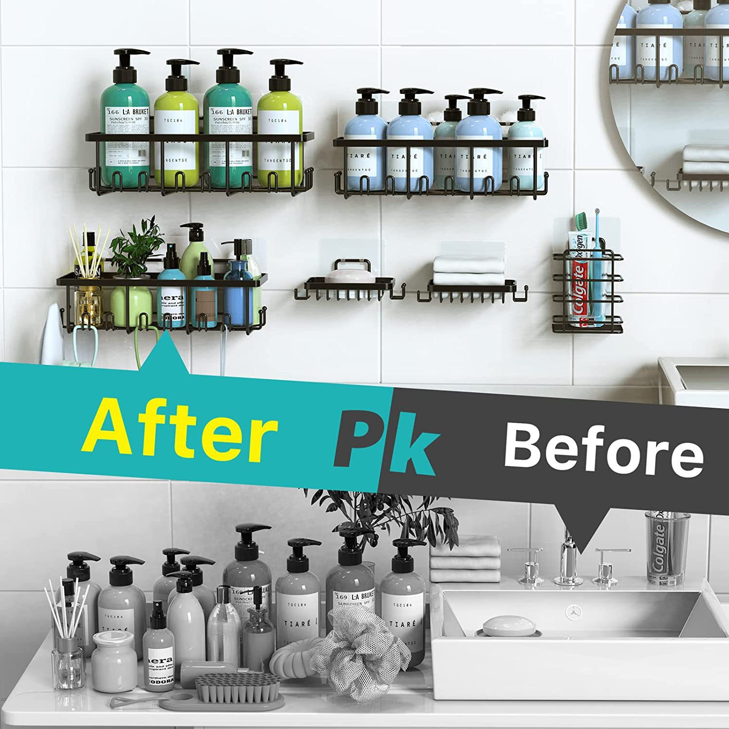 Amazon Punch-free baño rack de almacenamiento de hierro baño artículos de tocador montado en la pared organizador rack de almacenamiento rack de baño