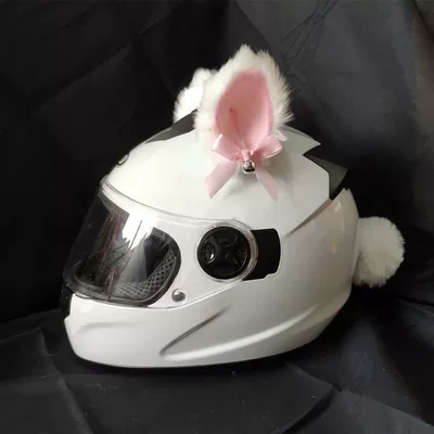 Helmet Decoration Cat Ears, Motosiklet dəbilqələri - white-pink-with-a-pair-of-bells-tail