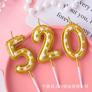 金色星星气球数字蜡烛情人节520蛋糕装饰生日派对蛋糕摆件数字蜡