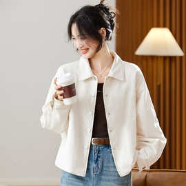 冬季2025新款韩版小个子夹棉衬衫轻薄棉服翻领暗扣棉衣短外套女