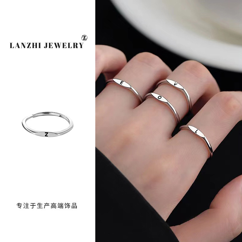 26 letters simple Joker folding new hand jewelry women's 925 silver ring does not fade wholesale 26 letters simple Joker folding new hand jewelry women's 925 silver ring does not fade wholesale