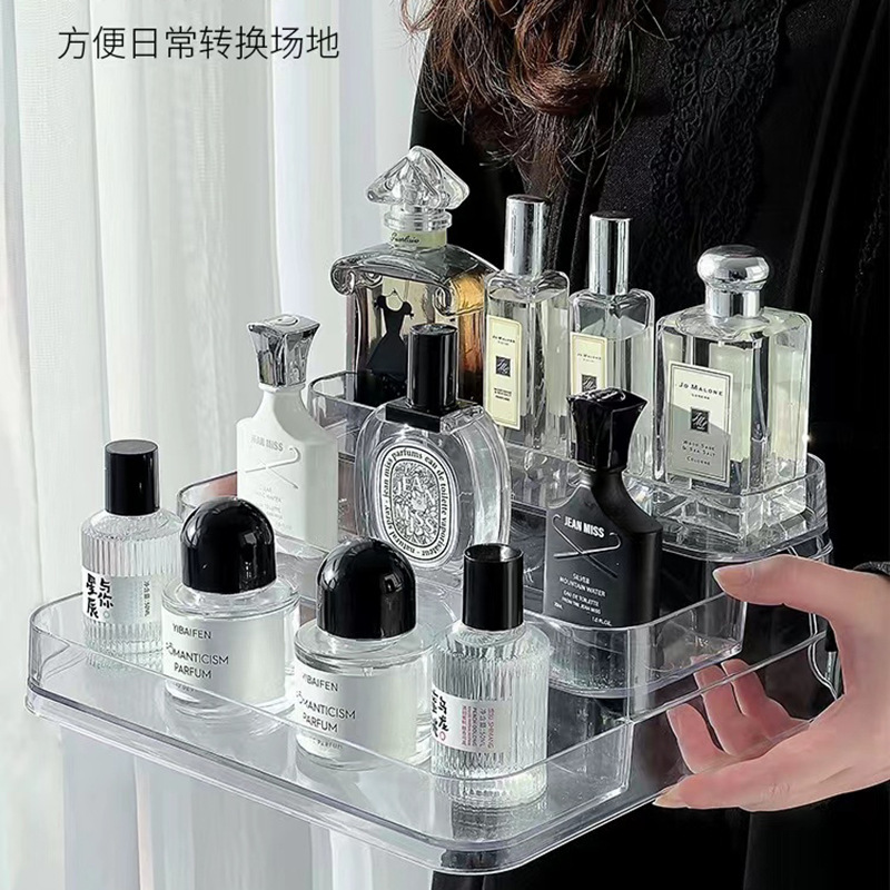 Desktop Perfume Storage Rack Dressing Table Cosmetics Storage Box Multi-Layer Accessible Luxury Ins Transparent Ladder Display Rack