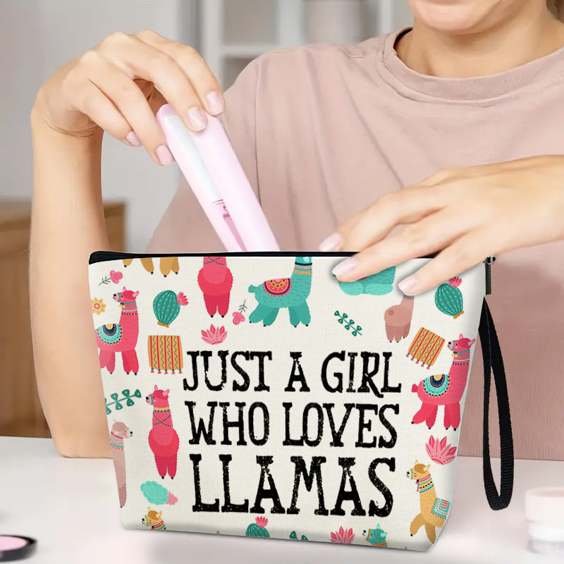 Nuevo multicolor alpaca impresa bolsa de maquillaje transfronteriza multifuncional bolsa de almacenamiento portátil en el hogar bolsa de lavado con cremallera al por mayor