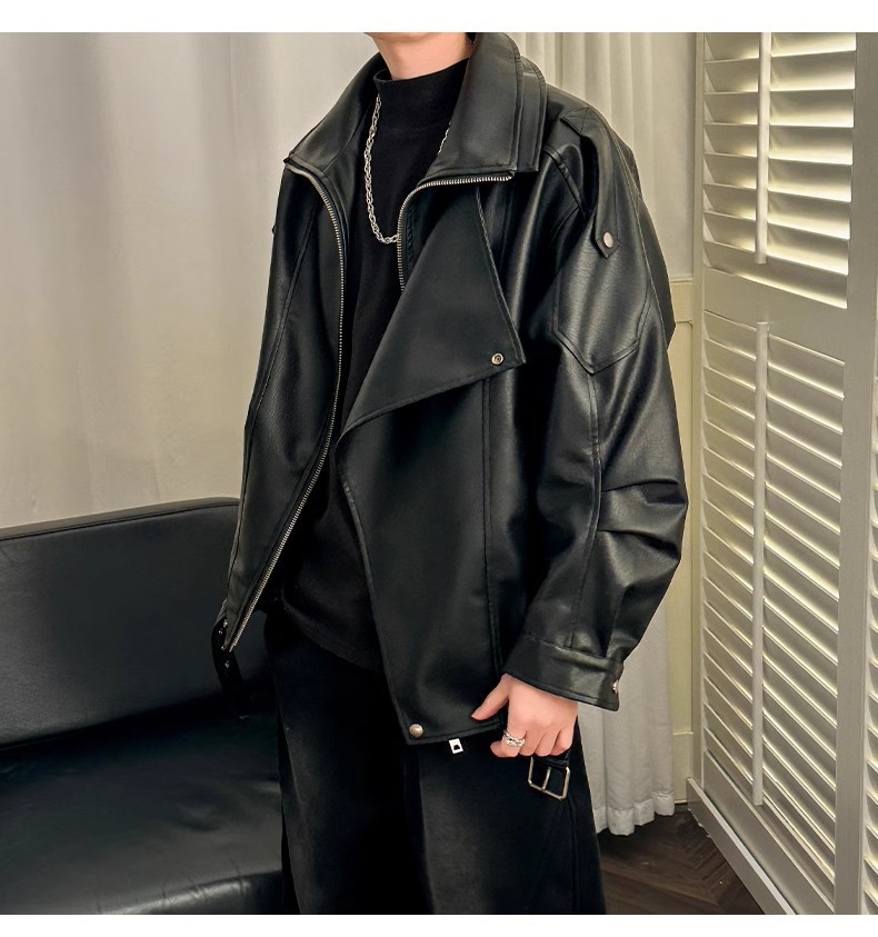 Herren Lederjacke American Retro Nischendesign Doppelrevers Motorradbekleidung High-End Hübsche Männer Herbst und Winter_voghion.com