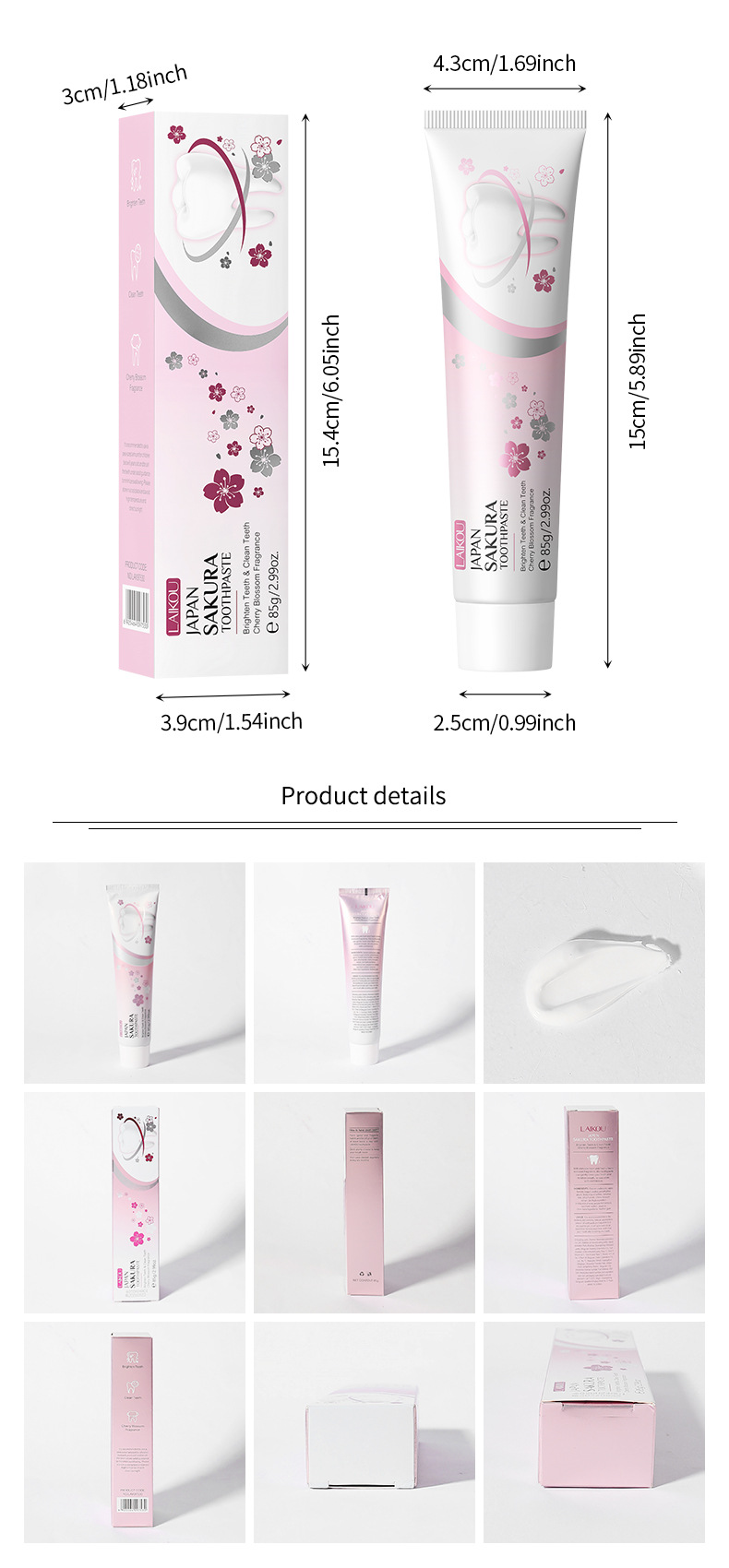 Cross-border Laikou Sakura Toothpaste 85g freshens breath, removes stains and cleans teeth. Factory wholesale in stock undefined