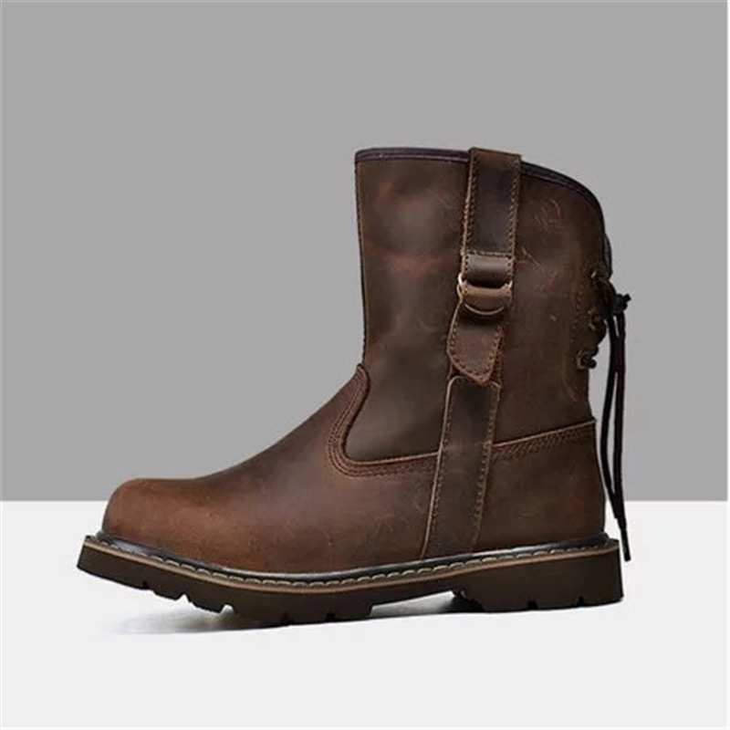 Classic Mid-Calf Boots Crazy Horse Leather Retro Martin Boots Western Cowboy Women's Boots Prairie Couple Boots Wholesale