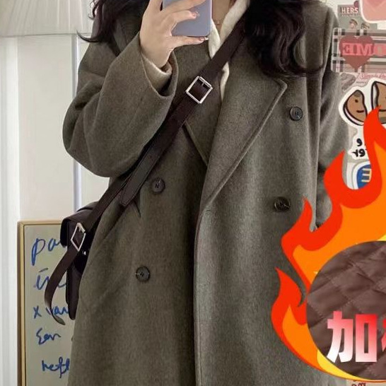 Hepburn-Style Thick Woolen Coat for Women, Padded, New Autumn and Winter Style, Loose-Fitting Korean Style, Mid-Length Woolen Coat for Petite Women