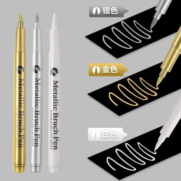 High Glow Metal Pen Golden silver Mark Pen Waterproof High Color Value Waterborne Paint Pen Signature Greeting Card Painting Pen