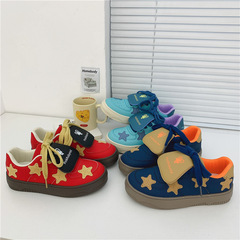 2024春季新款原宿低幫中國紅帆布鞋女韓版街拍潮搭星星板鞋子代發