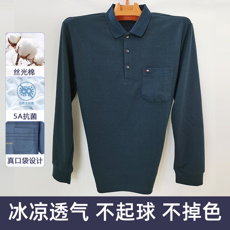 2025 New Men's Plus Size Lapel Long-Sleeved T-Shirt Men's Business Casual Middle-Aged Dad Men's Polo Shirt