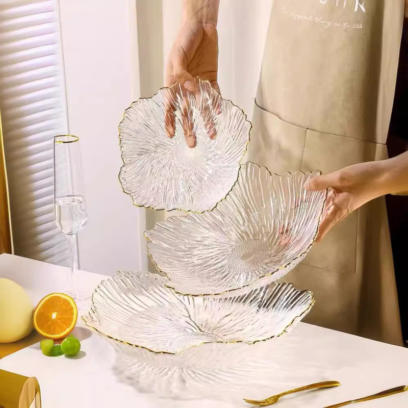 Glass fruit plate living room coffee table home fruit plate new snack display candy dried fruit plate advanced light luxury front desk