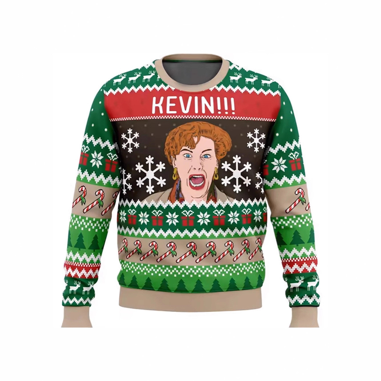 亚马逊欧美外贸粗针圆领卫衣女3D印花圣诞搞笑嘻哈男女仿毛衣外套