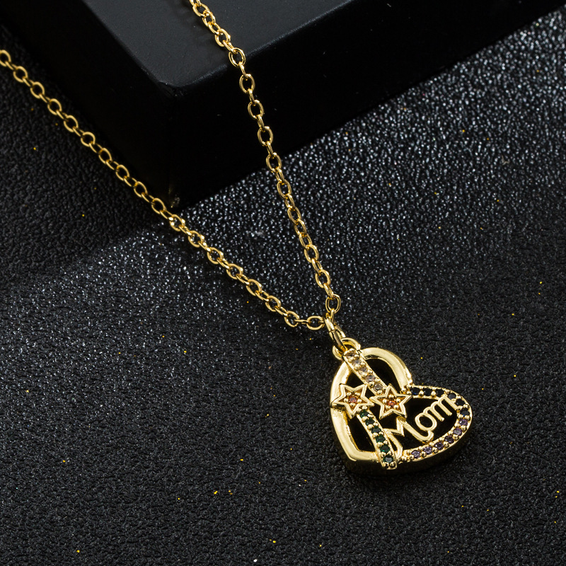 pendentif couronne MOM simple en forme de coeur cuivre collier de zircon incrust plaqu or 18 caratspicture4