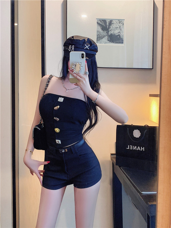 女性用の夏のホットガールスタイルのスパークリングダイヤモンドチューブトップ、ワンショルダーベルト、胸パッド、スリムで多用途のノースリーブトップ|undefined
