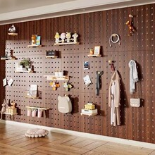 实木洞洞板墙上置物架挂板装饰客厅隔板壁挂收纳背景墙木质书架子