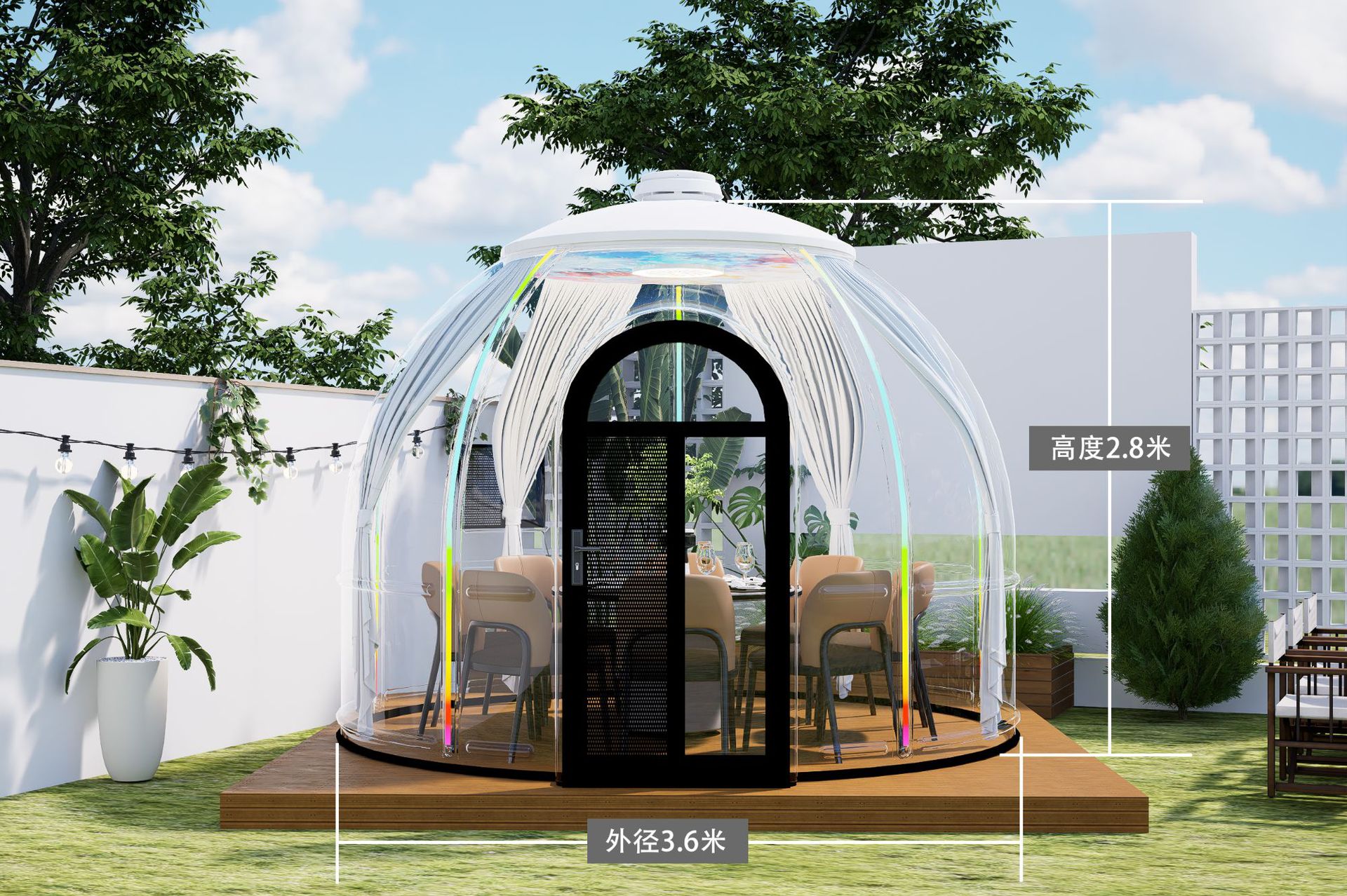 2.8-6 Métro de diámetro transparente estrella tienda de campaña directa a prueba de viento aislamiento térmico cuadrado casa solar red burbuja casa
