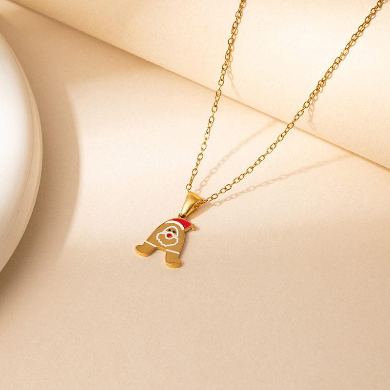7g Weight 0.03µm Gold Plating Thickness Electroplated Gold Plating Process Golden Plated Plating Material 201 Stainless Steel Pendant Material Pendant Necklace Classification 201 Stainless Steel Chain Material cable chain Chain Type 1 Piece Quantity Holiday, Daily Occasion 201 Stainless Steel Material Santa Claus, Number Pattern Women's Gender Cute Style Plating Craft Fashionable Stainless Steel Christmas Necklace For Women 26 Small Letter Pendants Versatile Minimalist Choker Trendy Accessory 5