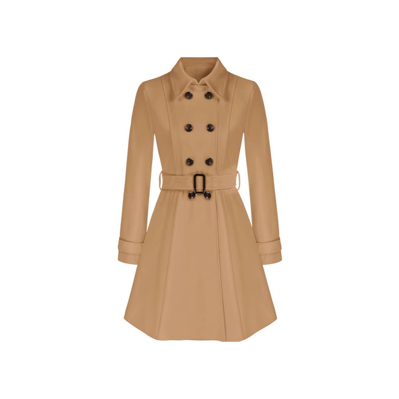 Autumn and winter 2024 Amazon cross-border selection of women's trench coat lapel double-breasted belt buckle A- shaped peas Autumn and winter 2024 Amazon cross-border selection of women's trench coat lapel double-breasted belt buckle A- shaped peas