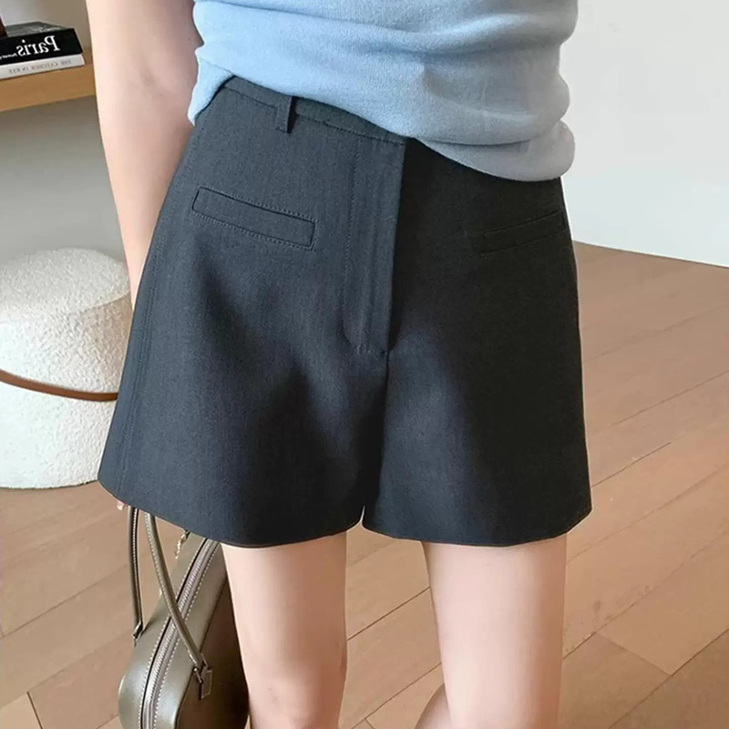 Gray and Black Suit Casual Shorts for Women, 2026 Spring and Summer New High-Waisted Hip-Covering Versatile Slimming Wide-Leg Pants