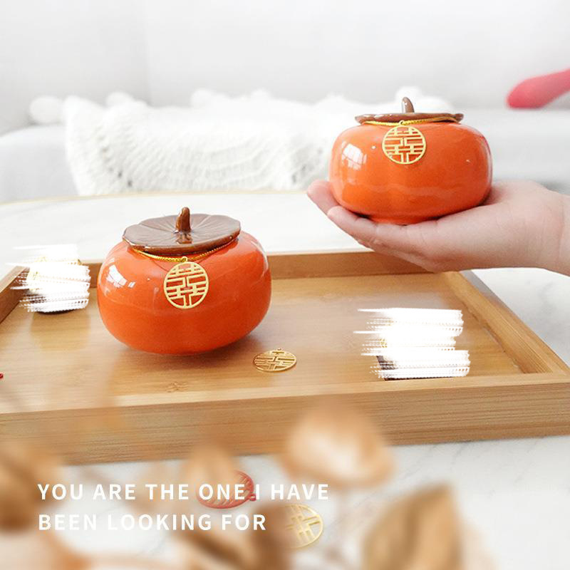 Lock Mei Home Persimmon Ceramic Sealing Can Creative Tea Can Gift Box Set Handover Gift Candy Wedding Candy Can
