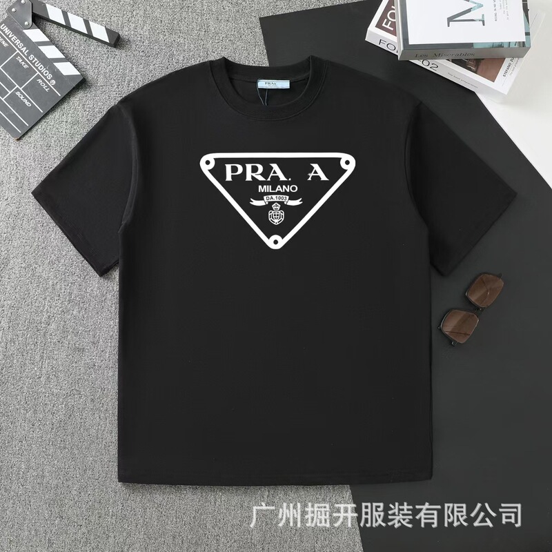 クロスボーダー 2025 夏のトレンドブランド P ファミリー新レタープリントラウンドネック Tシャツカジュアルファッショントレンド半袖男性と女性|undefined