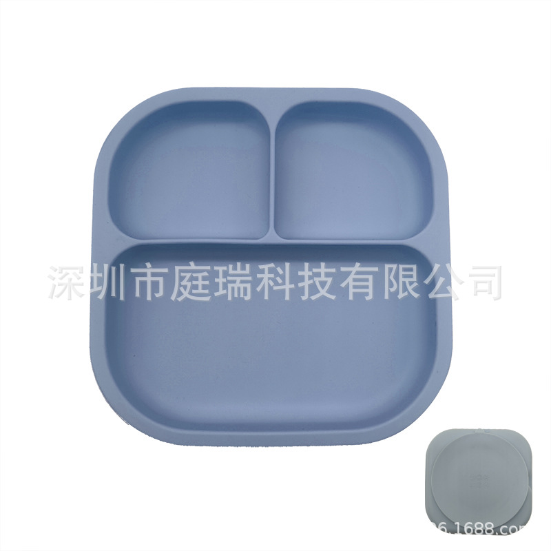 Plato para niños plato de rejilla de silicona cuadrado plato de suplemento de alimentos para bebés integrado tres Placa de rejilla lechón resistente a la caída de calidad alimentaria