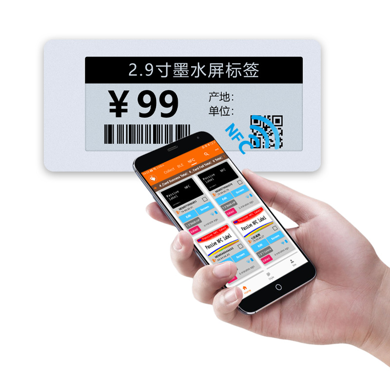 Ultra-Delgado de 2,9 pulgadas tarjeta impermeable pasiva NFC transmisión inalámbrica etiqueta electrónica pantalla de tinta sistema de estantería de almacén