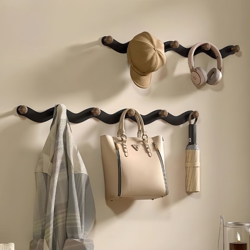 Medieval Style Solid Wood Door Hook Without Punching Bathroom Toilet Entrance Door Clothes Hanger Entrance Storage Sticky Hook