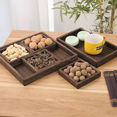 日式奉茶盘七件套组合茶盘创意木制茶盘甜品托盘套装小吃干果木盘