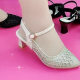 Fashion Sandals Hot Drilling Sandals Low Heel Mesh One-word Buckle Strap Fashion New Women's Shoes Hollow Breathable Mother Shoes