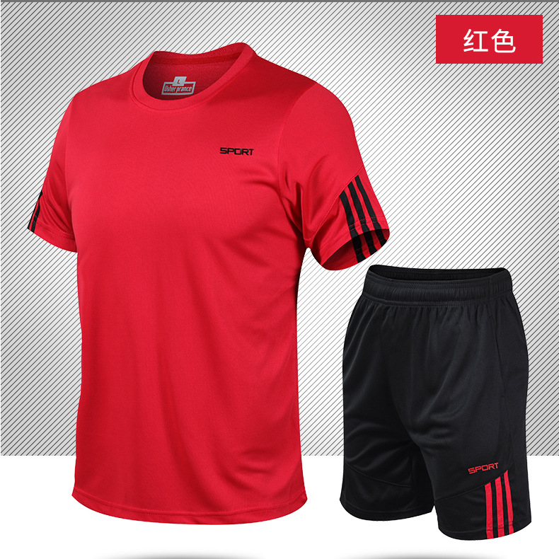 Venta directa de fábrica nueva ropa para correr seda de hielo, ropa de entrenamiento transpirable de secado rápido, juego de camiseta deportiva de ocio al aire libre