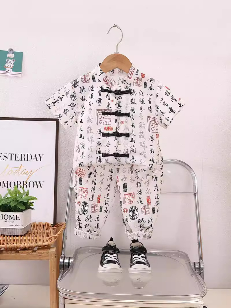 Niños nuevos trajes chinos de verano estilo chino para niños y niñas nuevos trajes chinos de verano para bebés delgados mangas cortas image 3