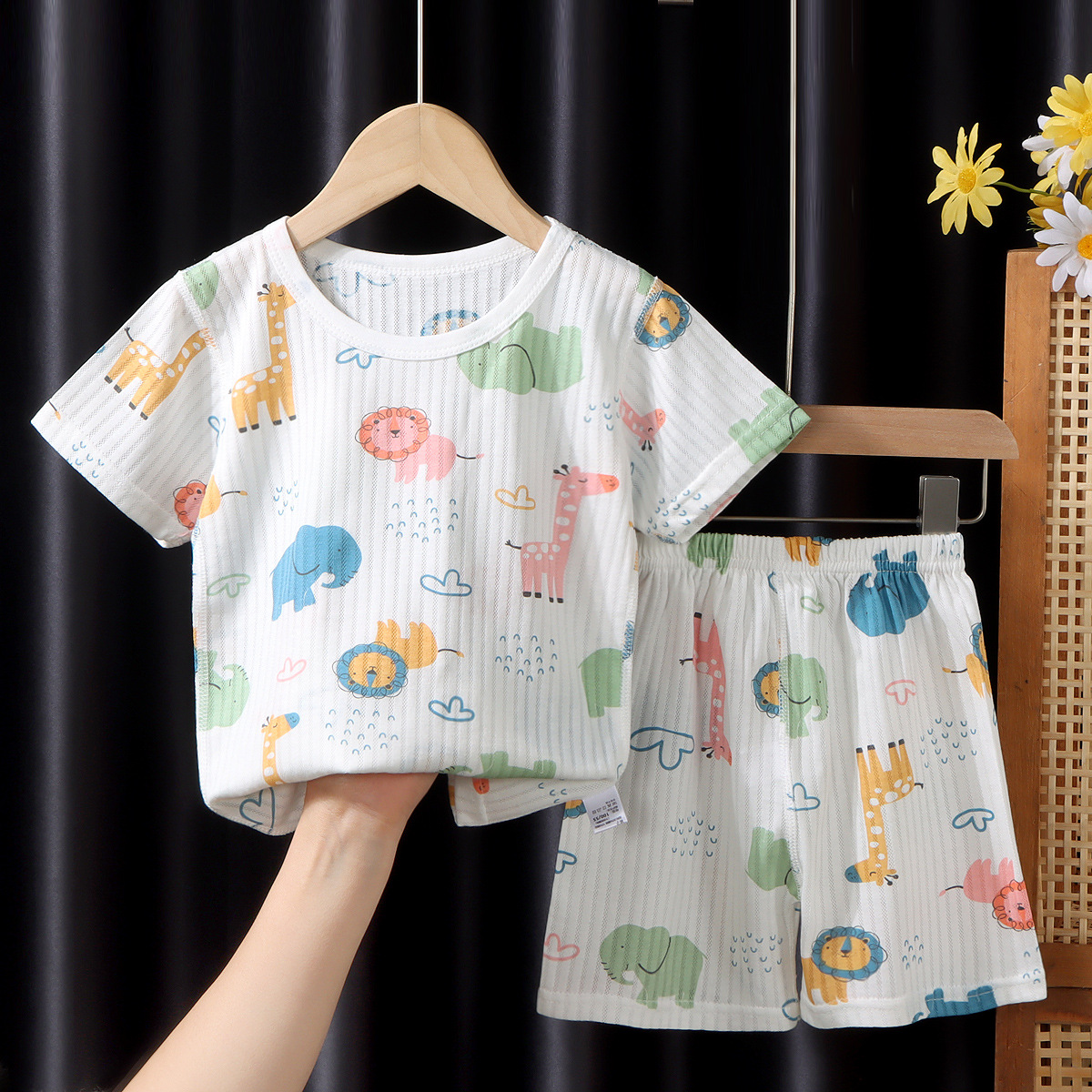 [Personalizado] Traje de pantalones cortos de manga corta para niños, jersey jacquard, ropa de hogar, ropa de aire acondicionado para hombres, pijamas para niñas, verano