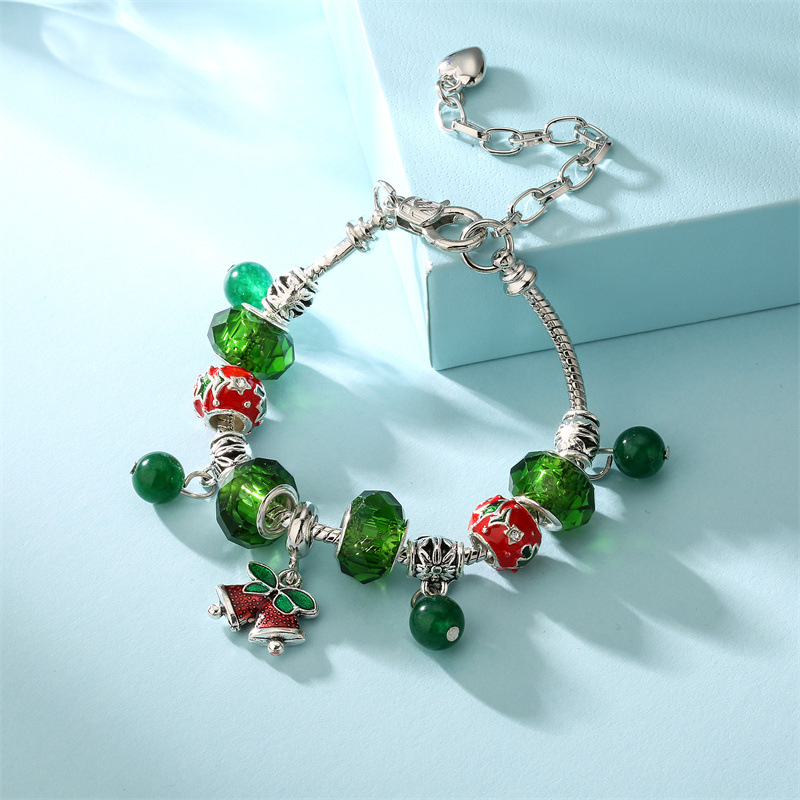Europa y América DIY con cuentas de hueso de serpiente cadena cuentas de vidrio muñeco de nieve pulsera de árbol de Navidad campana de Navidad de regalo pulsera de Navidad