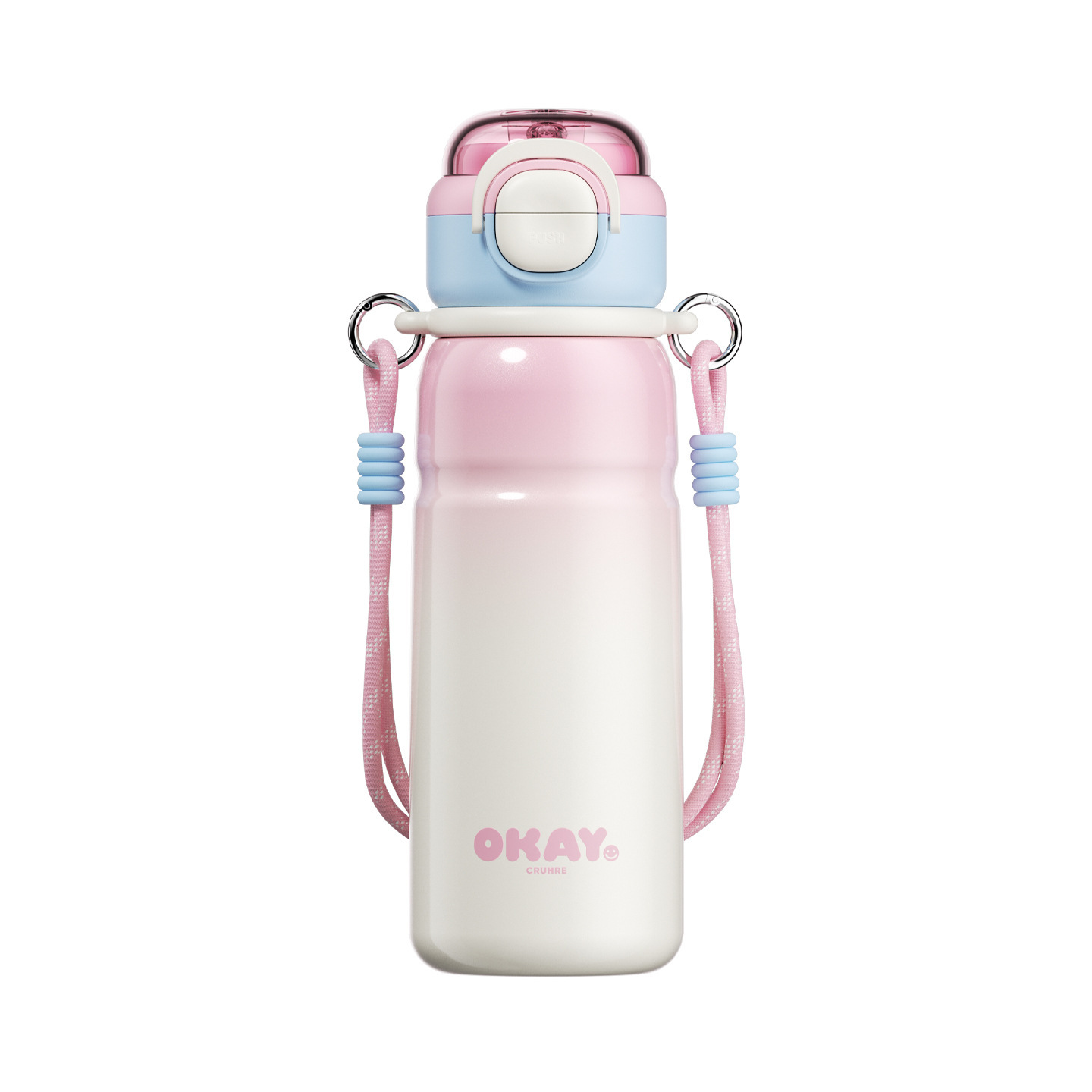 그라데이션 빨대 보온보냉 물병 550ml 스트랩 원터치 학생 텀블러