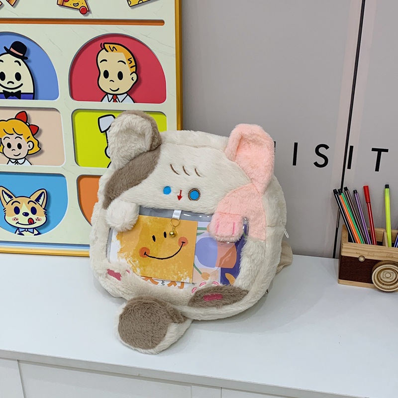 甜美可爱小食量痛包2024新快猫咪毛毛双肩包学生大容量通勤双肩包