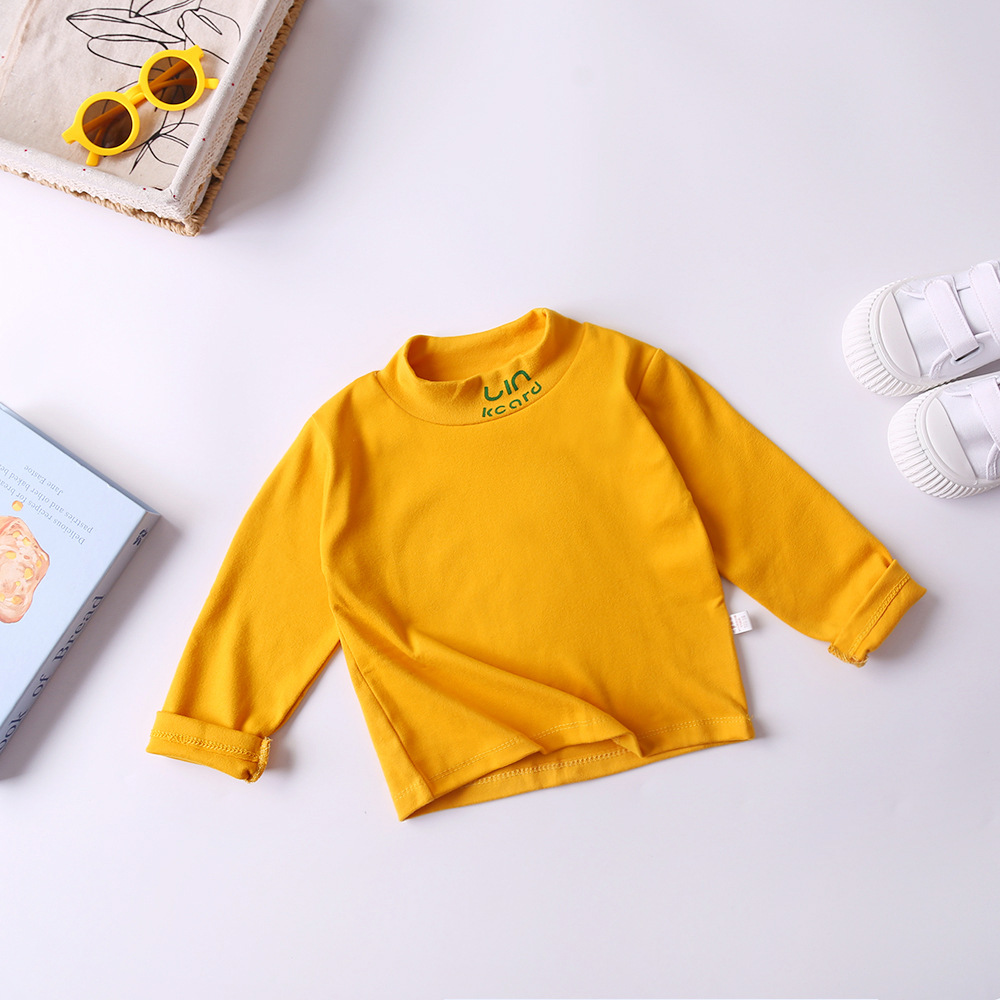 Camiseta de niñas camiseta de manga larga para niños de otoño y invierno ropa de base para bebés con camiseta de cuello medio alto para niños delgada