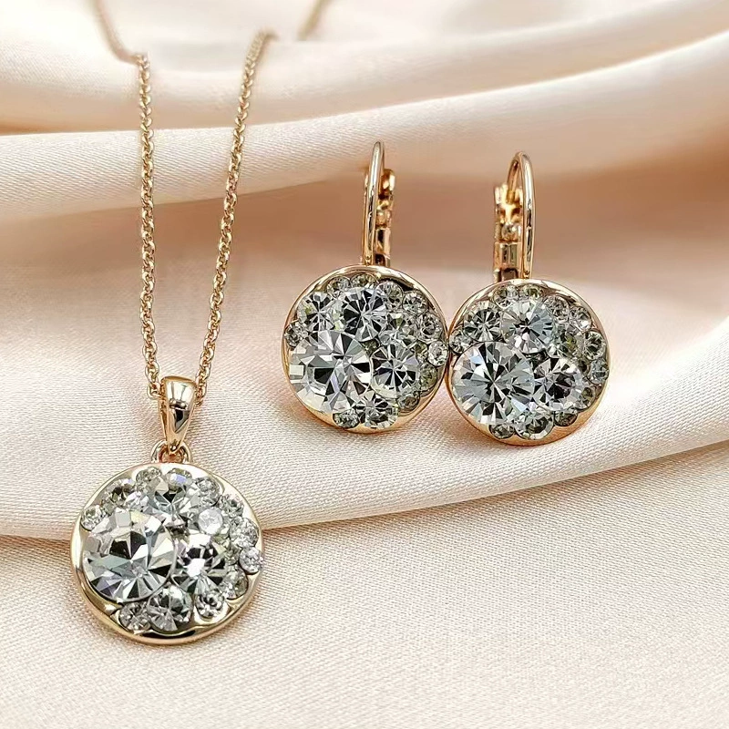 Комплект сережек и ожерелья (Amazon), подвеска с кристаллом круглая, серебристый оттенок, легкий, 8 вариантов цвета