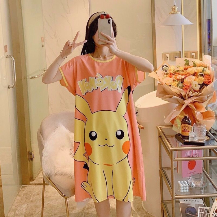 Camisón de manga corta de verano de dibujos animados dulce falda cultural delgada suelta más pijamas de tamaño vestido de mujer ropa para el hogar Comercio exterior